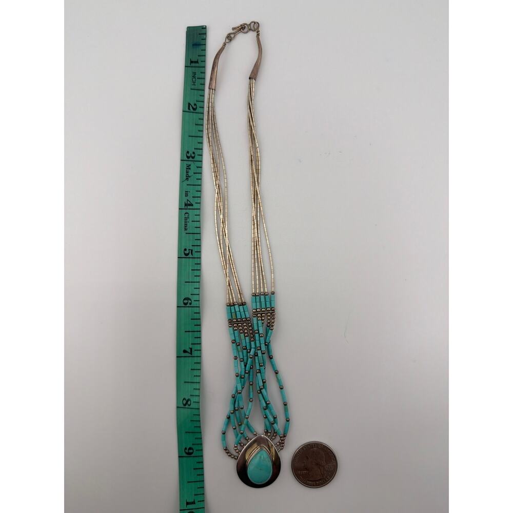 Vintage Liquid Silver Multi Strand Turquoise Necklace - Picture 4 of 4
